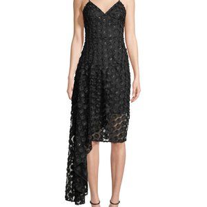 Milly : Antonia Floral Applique Asymmetrical Gown :  Black : Size 6